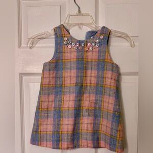 Florence Eiseman Pink & Blue Plaid Sleeveless Dress with Button Accents